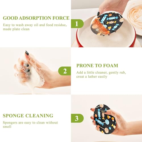 Candy Sweet Halloween Dish Scrub Sponges Kitchen Non Scratch Reusable Compressed Cellulose Sponge Hanging for Household Cleaning Washing Dishes Pots and Pans 3 Pack - color: Pattern19