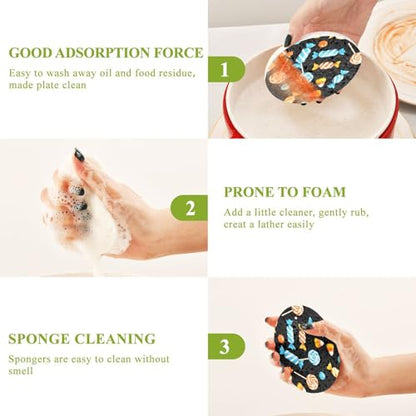 Candy Sweet Halloween Dish Scrub Sponges Kitchen Non Scratch Reusable Compressed Cellulose Sponge Hanging for Household Cleaning Washing Dishes Pots and Pans 3 Pack - color: Pattern19