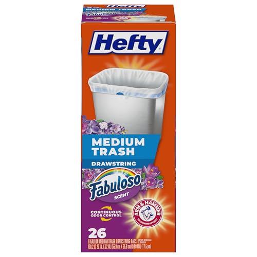 Hefty Medium Trash Bags,Fabuloso Scent,8 Gallon,26 Count (Pack of 12) - size: 26 Count (Pack of 12)