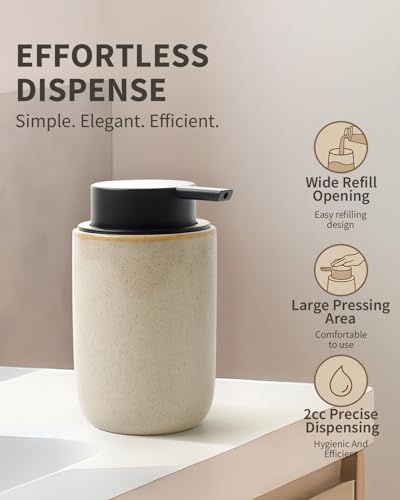 BosilunLife Lotion Pump Dispenser - Hand Soap Dispenser Bathroom Ceramic Dish Liquid Soap Dispenser for Bathroom, Kitchen, Countertop Soap Dispensers (Greige with Speckle, Liquid Pump) - color: Greige-liquid Pumpt