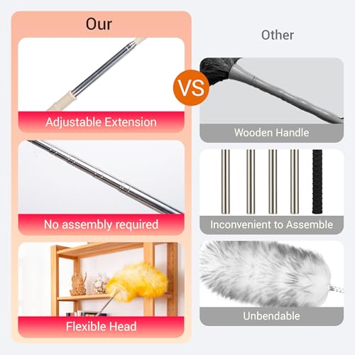 Cedenoo Lambswool Duster Extendable 22–55 Inch Natural Wool Duster with Flexible Head for Ceilings Furniture Blinds Electronics Washable Reusable - color: Yellow