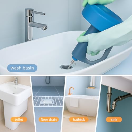 50 FT Drain Snake Hair Drain Clog Remover, Manual Or Powered, Plumbing Snake With Drill Adapte,Unclog Sink Drain Tool, Drain Auger for Toilet、Shower、Kitchen、Sink, No Auto Retract Or Feed, Blue - color: Blue