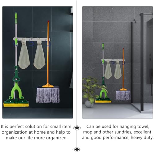 Cabilock Stainless Steel Mop Hook Rack, Metal S-Type Mop Holder Space-Saving Broom Wall-Mounted Organizer for Home Bathroom Room Entrance
