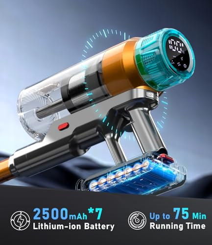 MBYULO Cordless Vacuum Cleaner for Home 600W 60Kpa Upgraded Powerful Stick Vacuum Up to 75Mins, Anti-Tangle & Wall Mount Charging, 8 in 1 Lightweight Vacuum Cleaners for Home/Pet Hair/Carpets/Floors - size: 600