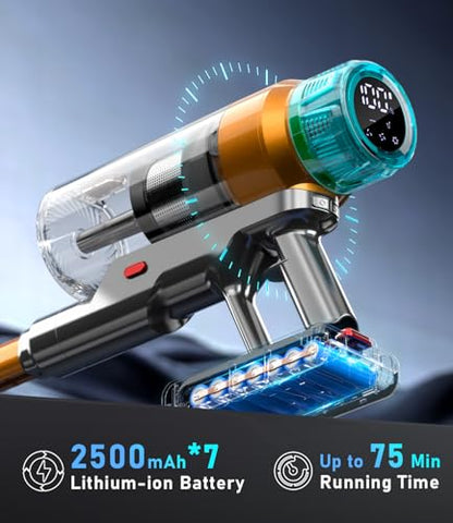 MBYULO Cordless Vacuum Cleaner for Home 600W 60Kpa Upgraded Powerful Stick Vacuum Up to 75Mins, Anti-Tangle & Wall Mount Charging, 8 in 1 Lightweight Vacuum Cleaners for Home/Pet Hair/Carpets/Floors - size: 600