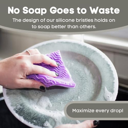 Silicone Dish Sponge Dish Scrubber (Oval and Square) - Dual-Sided, Food Grade Silicone Sponges for Dishes and Housecleaning 2-Pack - color: 2 Pack Grey + Purple