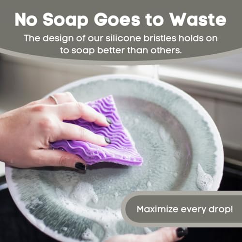Silicone Dish Sponge Dish Scrubber (Oval and Square) - Dual-Sided, Food Grade Silicone Sponges for Dishes and Housecleaning 2-Pack - color: 2 Pack Grey + Purple