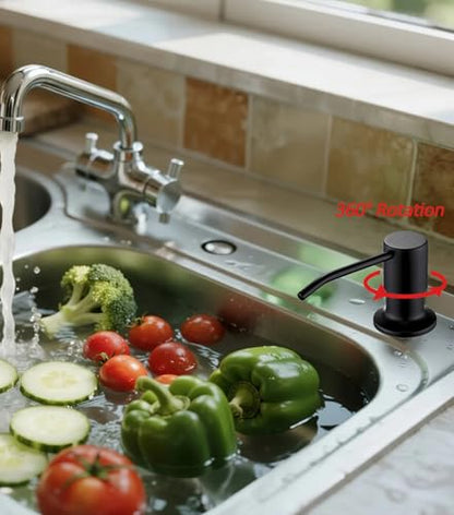 Sink Soap Dispenser Pump with 2 Sponge Holders, Curovtrp Soap Dispenser for Kitchen Sink Stainless Steel Pump Head (Plastic Built in) with 39" Extension Tube kit, No Need to Refill, Black - color: Black, size: Tube