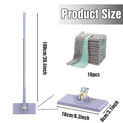 Snap Grip Mini Mop, Lazy Zero Touch Mini Mops with 10 Reusable Cloths, One-Click Cloth Change, Locking Head, Long Handle, Retractable Dust Mops for Multi-Surface Cleaning (Purple) - color: Purple