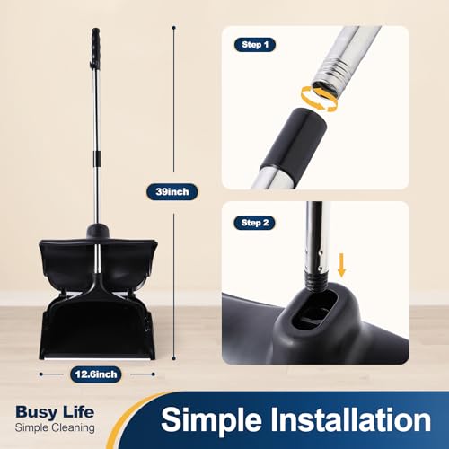 Yocada Commercial Dustpan with Wheels and Windproof Cover Indoor&Outdoor Commercial Dustpan for Courtyard Garage Kitchen Office Mall Lobby Sweep Dust Fallen Leaves Pet Hair Floor Rubbish