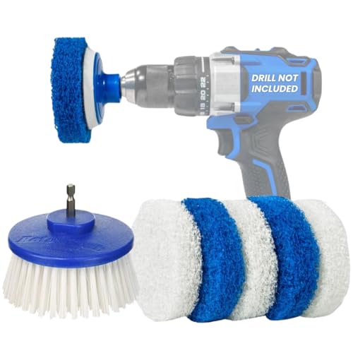 RotoScrub Drill Cleaning Brush & Sponge Pads Kit – Indoor/Outdoor Power Scrubber for Tubs, Showers, Grout, Tile, Tires, Grills, Siding, Wood, Glass Cooktops – Drill Attachment Accessory Set