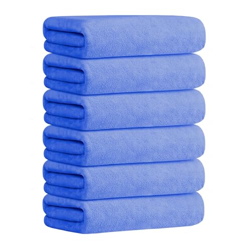 JML Bath Towels, Microfiber Bath Towel Set 6 Pack 30" x 60", Soft Absorbent Microfiber Towels for Body, No Fading Microfiber Bath Towels for Adult, Blue - color: Microfiber Blue, size: 6 Pack-30" x 60"