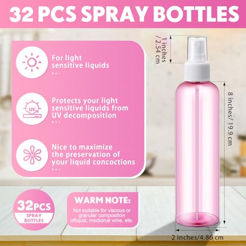 Eccliy 32 Pcs 8 oz Spray Bottles Fine Mist Plastic Spray Bottles Clear Empty Sprayer Hairs Refillable Travel Sprayer with Pump Cap for Cleaning Oils Travel Perfumes(Pink,Clear) - color: Pink, style: Clear