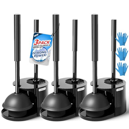 FORASTO 3Pack 2 in 1 Toilet Brush and Plunger Set, Extended Handle Plunger,Toilet Bowl Brush Plunger Set,Bathroom Cleaning Tools,Toilet Brush Plunger Combo,Cleaning Brush,Cleaning Supplies (21inch) - color: Black, size: 3Pack