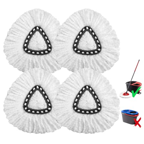 4 Pack Microfiber mop Head Replacements, Compatible with O-Ceda Easywring Single-Bucket Cleaning System, Powerful Stain Removal, Machine Washable, Easy to Replace - size: 4 Count (Pack of 1)