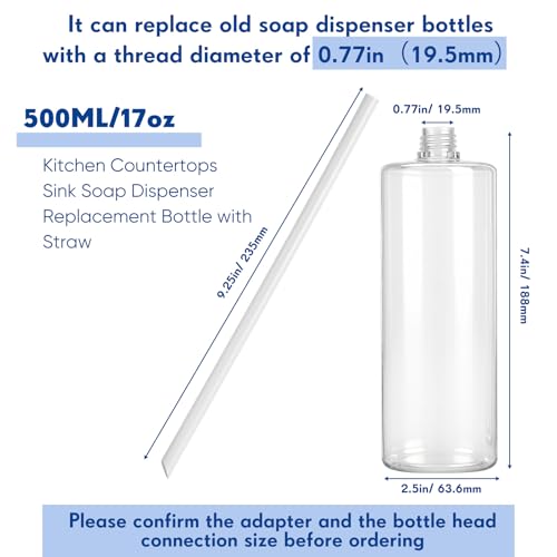 Updated Soap Dispenser Bottle for Kitchen Sink Replacement 500 ML/17 oz Under Sink Soap Dispenser Bottle with Straw Suitable for Dishwashing Liquid Hand Lotion