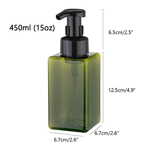 UUJOLY Foaming Soap Dispenser, 450ml (15oz) Refillable Pump Bottle Plastic for Liquid Soap, Shampoo, Body Wash (2 Pcs) (Green) - color: Green, size: 15 oz (2 Pack)