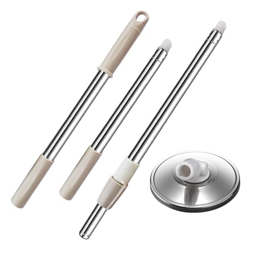 Extended Spin Mop Replacement Mop Handle, Upgraded 60-inch 360 Degrees Rotating Telescopic Replacement Mop Stick for Spin Mop Bucket Cleaning System (Stainless Steel Disc, Khaki) - color: Khaki, style: Stainless Steel Disc