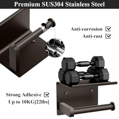 Tindbea Toilet Paper Holder with Phone Shelf, Adhesive or Screw Wall Mount Toilet Tissue Roll Holder, Rustproof & Multifunctional Stainless Steel Bathroom Storage Dispenser (Bronze) - color: D-bronze