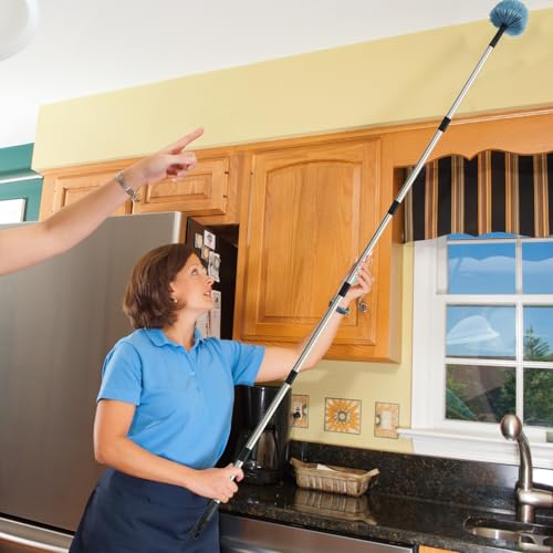 12Ft Cobweb Duster with Extension Pole, Spider Web Brush with Pole Extended Brush for Outdoor Indoor Cleaning