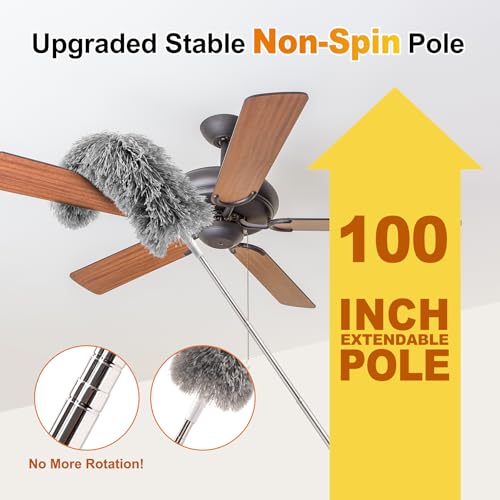 Tiumso Microfiber Feather Duster 5-in-1 Kit, Dusters for Cleaning, Duster with Extension Pole 100 Inches, Cobweb Duster, Microfiber Dusters for High Ceilings and Fans, Blinds, Cars and Furniture - color: A Gray