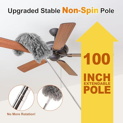 Tiumso Microfiber Feather Duster 5-in-1 Kit, Dusters for Cleaning, Duster with Extension Pole 100 Inches, Cobweb Duster, Microfiber Dusters for High Ceilings and Fans, Blinds, Cars and Furniture - color: A Gray