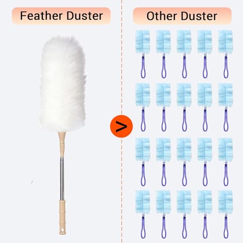 Lambswool Duster Extendable 22–55 Inch Natural Wool Duster with Flexible Head for Ceilings Furniture Blinds Electronics Washable Reusable White - color: White