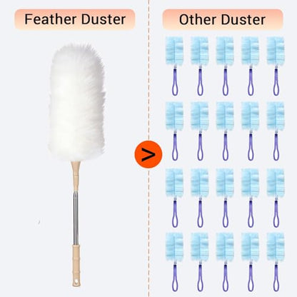 Lambswool Duster Extendable 22–55 Inch Natural Wool Duster with Flexible Head for Ceilings Furniture Blinds Electronics Washable Reusable White - color: White