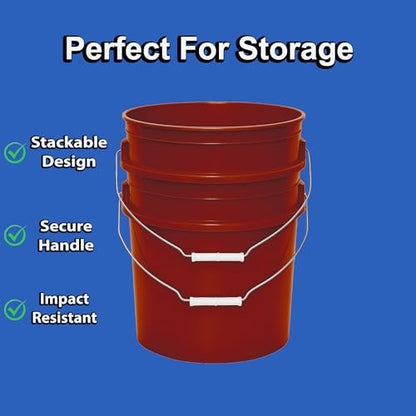 MKS Plastics 5-Gallon Bucket with Airtight Lid – Made in USA, Food Grade BPA Free Plastic, Heavy Duty Multi-Use, Metal Handle with Grip, Stackable Storage – Burgundy, 3 Pack - color: Burgundy, size: 3