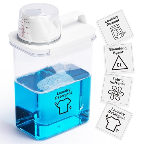 Laundry Detergent Dispenser-1 Pack, 61 oz Detergent Dispenser with 4 Removable Labels, Laundry Soap Dispenser for Laundry Room Organization and Storage, BPA Free & PET Plastic Clear
