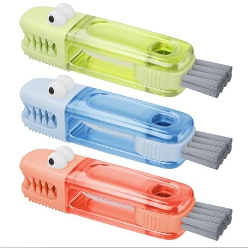 3 in 1 Cup Lid Cleaning Brush Set, 3PCS Multifunctional Bottle Cleaner Brush for Gaps, Lids, and Crevices, Home Kitchen Crevice Cleaning Tools(Red, Green, Blue)