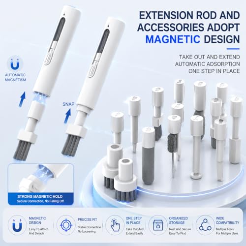 33-in-1 Electronics Cleaning Kit, Magnetic Professional Keyboard Cleaner with Retractable Brush, Screen Cleaner and Earbud Cleaning Pen for Computer, iPhone, Laptop, PC and Airpods - color: 32-in-1 White