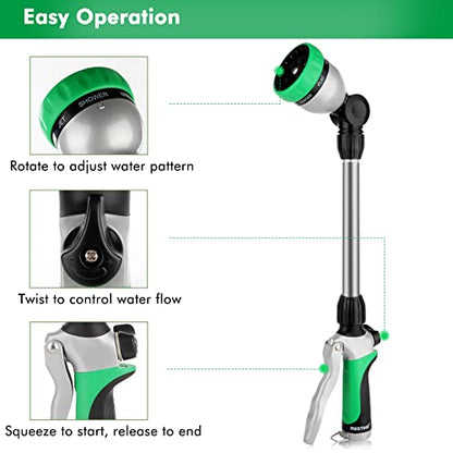 RESTMO Metal Watering Wand, Heavy Duty Garden Hose Wand with 180° Swivel Ratcheting Head, 16-Inch Hose Nozzle Sprayer with 7 Spray Patterns and Flow Control, Ideal to Water Hanging Baskets and Shrubs - color: Green