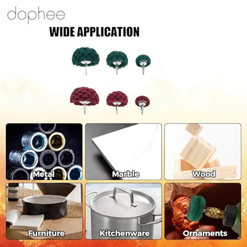 dophee 6Pcs Scouring Pads Non Woven Abrasive Drill Polishing Cleaning Kit 1/4" Shank Half Ball Shape Buffing Wheel, 3 120# Green and 3 400# Red - style: 120# 400#