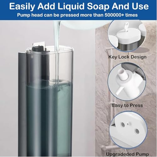 Wall Mounted Hand Soap Dispenser, Single 400ml Shampoo and Conditioner Dispenser, Bathroom Shower Dispenser Gel Container Dispenser and Organizer for Bathroom Kitchen Hotel (White) - color: White