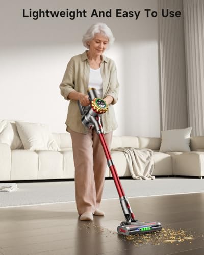 Cordless Vacuum Cleaner, 185AW Powerful Vacuum Cleaner for Home, 65 Mins Stick Vacuum with Self-Stand Design, Anti-Tangle, Lightweight Vacuum Cordless for Hardwood Multi-Surface Floor Carpet Pet Hair
