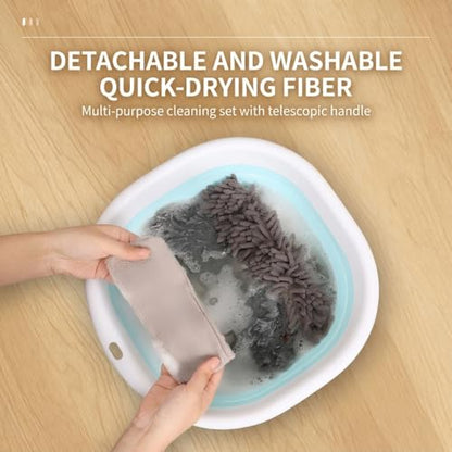 100" Extendable Microfiber Duster Kit - 5-in-1 Cleaning Tool with Long Telescoping Pole - Bendable Cobweb Duster & Chenille Head for Ceiling Fans, High Ceilings, Blinds, Furniture - Washable