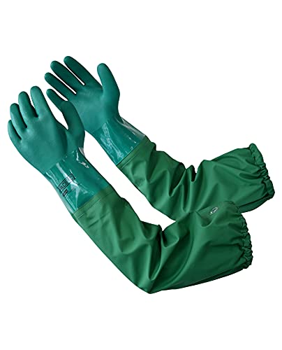 PACIFIC PPE 26" Rubber Chemical Resistant Gloves, PVC Reusable, Heavy Duty Waterproof With Cotton Liner, Anti-skid, Acid-alkali and Oil Resistant, Large - color: Green 26inch 1pair, size: Large (Pack of 1)