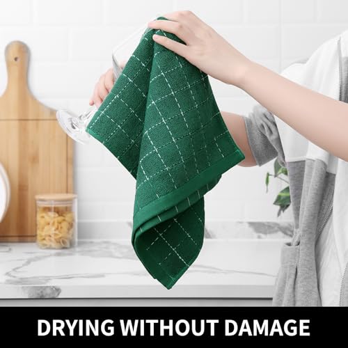 Homaxy 100% Cotton Terry Kitchen Towels(Dark Green, 13 x 28 inches), Checkered Designed, Soft and Super Absorbent Dish Towels, 6 Pack - color: Dark Green, size: 13 X 28 - 6 Pack
