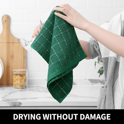Homaxy 100% Cotton Terry Kitchen Towels(Dark Green, 13 x 28 inches), Checkered Designed, Soft and Super Absorbent Dish Towels, 6 Pack - color: Dark Green, size: 13 X 28 - 6 Pack