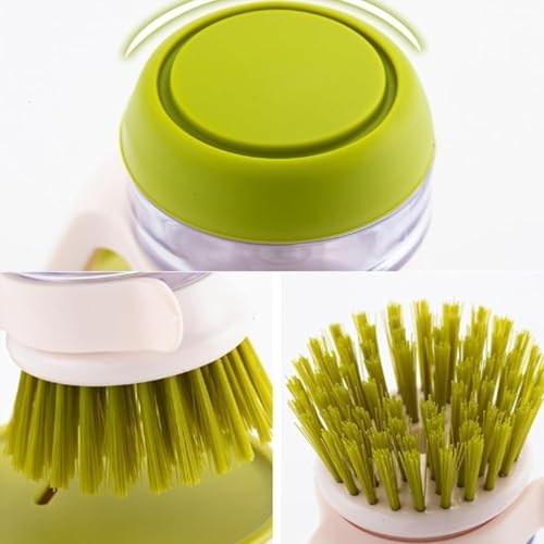 Soap Dispensing Dish Brush with Holder and Drip Tray, Kitchen Scrub Brush for Pans and Sinks, Refillable Dish Detergent Dispenser for Easy Cleaning (Gray) - color: Gray