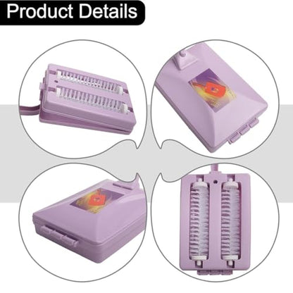 Handheld Double Roller Carpet Brush, Multi-Functional Handheld Double Roller Sofa Sweepers with Crumb Collector, Manual Sweeper for Bed Desktop Carpet Pet Hair (Pink) - color: Pink