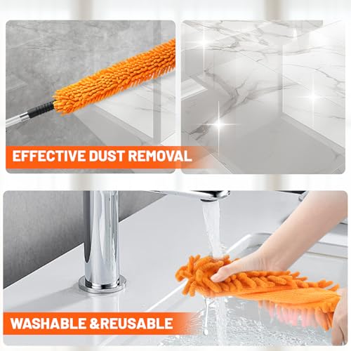 20ft High Reach Duster Kit with Extendable Pole (5-12ft),High Ceiling Duster Kit Includes–Ceiling Fan Blade Cleaner, Cobweb Remover, Bendable Duster, Microfiber Glass Scrubber & Squeegee & Swivel Head - size: 12 feet