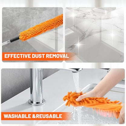 20ft High Reach Duster Kit with Extendable Pole (5-12ft),High Ceiling Duster Kit Includes–Ceiling Fan Blade Cleaner, Cobweb Remover, Bendable Duster, Microfiber Glass Scrubber & Squeegee & Swivel Head - size: 12 feet