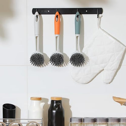 Patelai 12 Pack Kitchen Scrub Dish Brush with Long Handle Dish Scrubber with Stiff Bristles Scrub Brushes for Kitchen Dishes Washing Tools, Pots, Pans and Sink Cleaning (Multicolor) - color: Multicolor