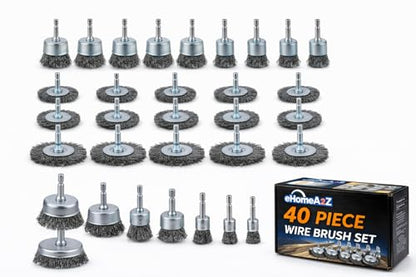 40-Piece Wire Brush Set for Drill – Steel Wire Wheel, Cup & End Brushes with 1/4" Hex Shank – Rust Removal, Paint Stripping, Metal Cleaning Drill Attachment Kit