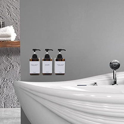 Shampoo and Conditioner Dispenser for Shower Wall 3 Chamber - Drill Free Square Shower Soap Dispenser Wall Mount with Waterproof Labels (3 Bottles 3 Wall Mounts-Amber) - color: 3 Bottles 3 Wall Mounts-amber