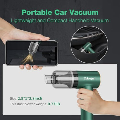 Car Vacuum Portable 4 in 1 Vacuum Cleaner 12000Pa Mini Handheld Vacuum Cordless Rechargeable 120W High Power Vacuum Cleaner & Air Duster Multi-Nozzles for Car Home Office Pet(Green)