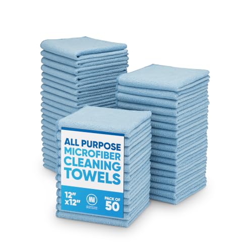 12" x 12" Microfiber Cleaning Cloths (50 Pack) - Reusable Towels, Wash Rags, Dust Cloth, All-Purpose: Kitchen, Dish, Cars, Shop, Glass (Blue) - color: Blue, size: 50 Count (Pack of 1)