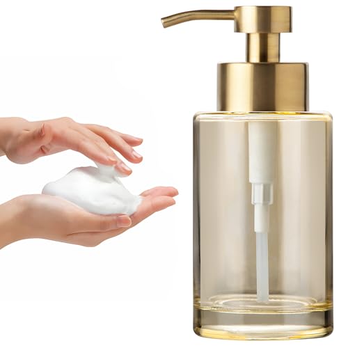 Enra Gold Foaming Soap Dispenser, 12oz Thick Glass Bathroom & Kitchen Dispenser with Stainless Steel Pump - color: Slight Amber/Foam Type